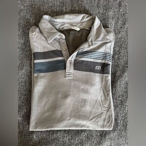 Travis Mathew Light Gray Polo with Navy and Black Stripes